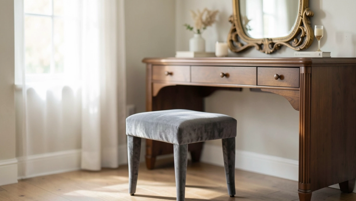 szary welurowy fotel do toaletki